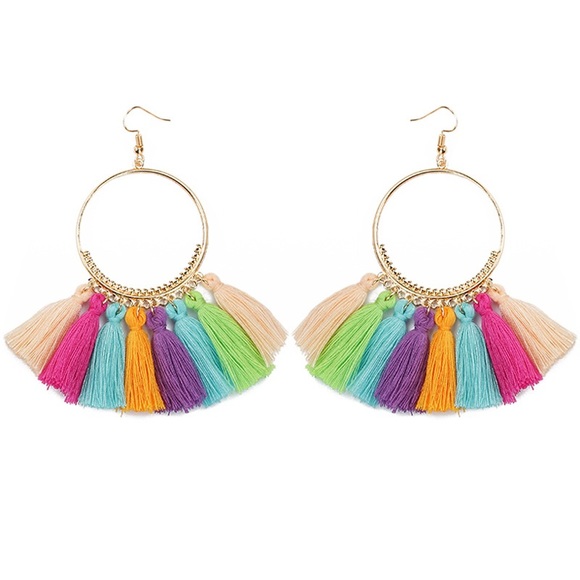 🔸2 for $15🔸Multi Color Tassel Hook Earrings - Picture 1 of 3